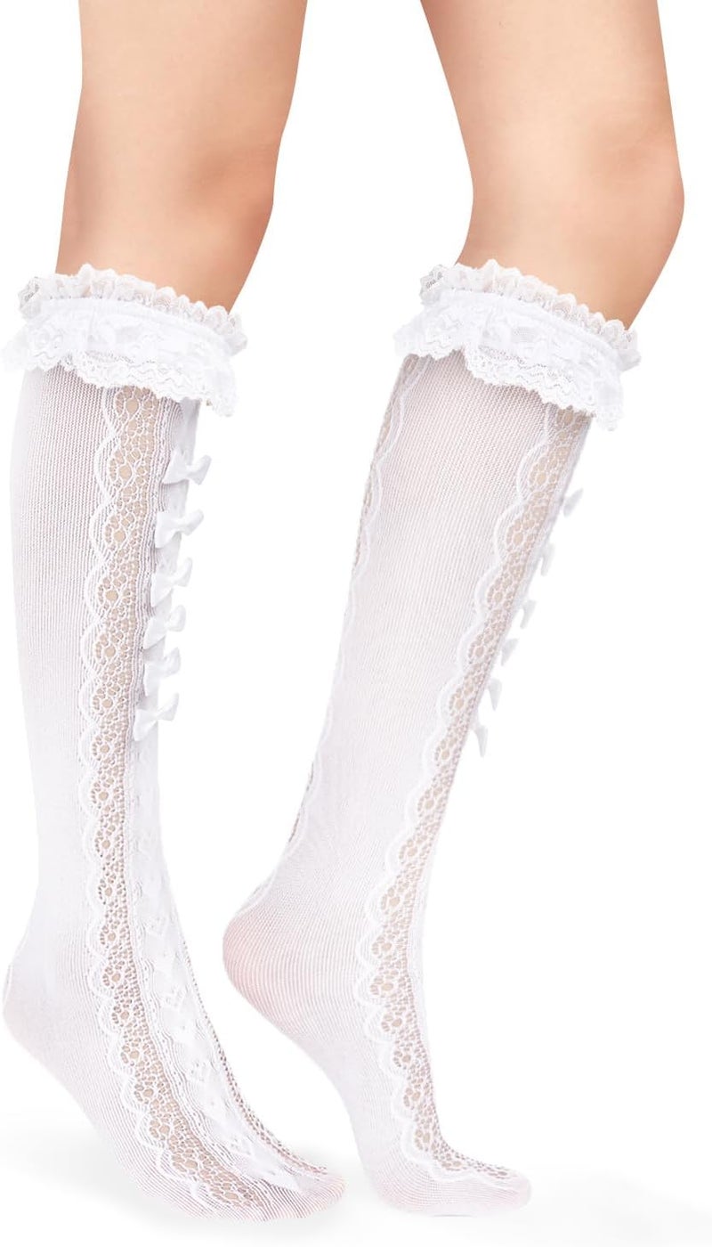 Benefeet Sox Lace Fishnet Knee High Socks Women Girls Ruffle Mesh Knee Highs Lolita Socks Fishnet Stockings - Image 4